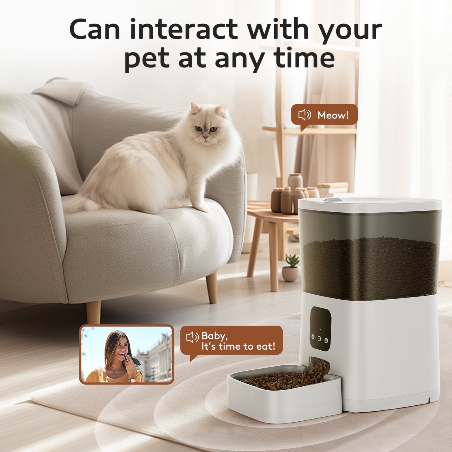 7L Automatic Smart Food Dispenser Pet Feeder, Wi-Fi Timed with APP Remote Feeding for Cats and Dogs White 13.10 X 6.50 X 12.60 In