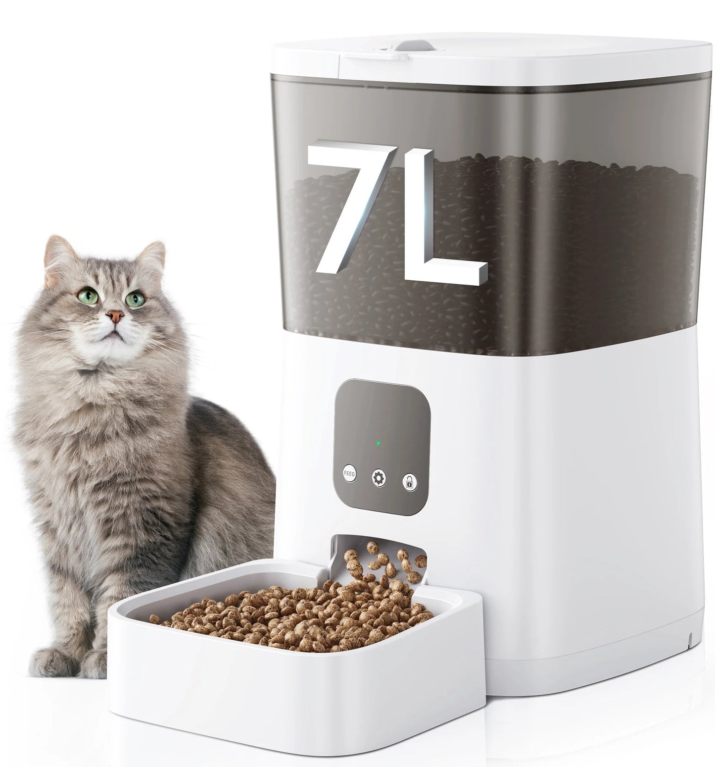 7L Automatic Smart Food Dispenser Pet Feeder, Wi-Fi Timed with APP Remote Feeding for Cats and Dogs White 13.10 X 6.50 X 12.60 In