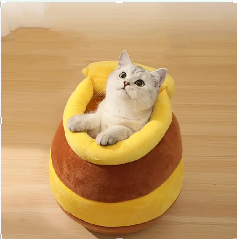 Cat Bed House Pet Accessories Four Seasons Plush Mat Cats Cushion Basket Honey Jar Shape Pets Product for Small Cat Dropshipping